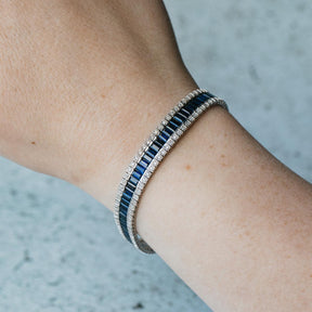 18K White Gold Baguette Blue Sapphire and Diamond Bracelet
