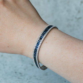 18K White Gold Baguette Blue Sapphire and Diamond Bracelet
