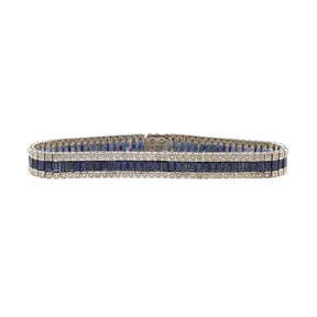 18K White Gold Baguette Blue Sapphire and Diamond Bracelet