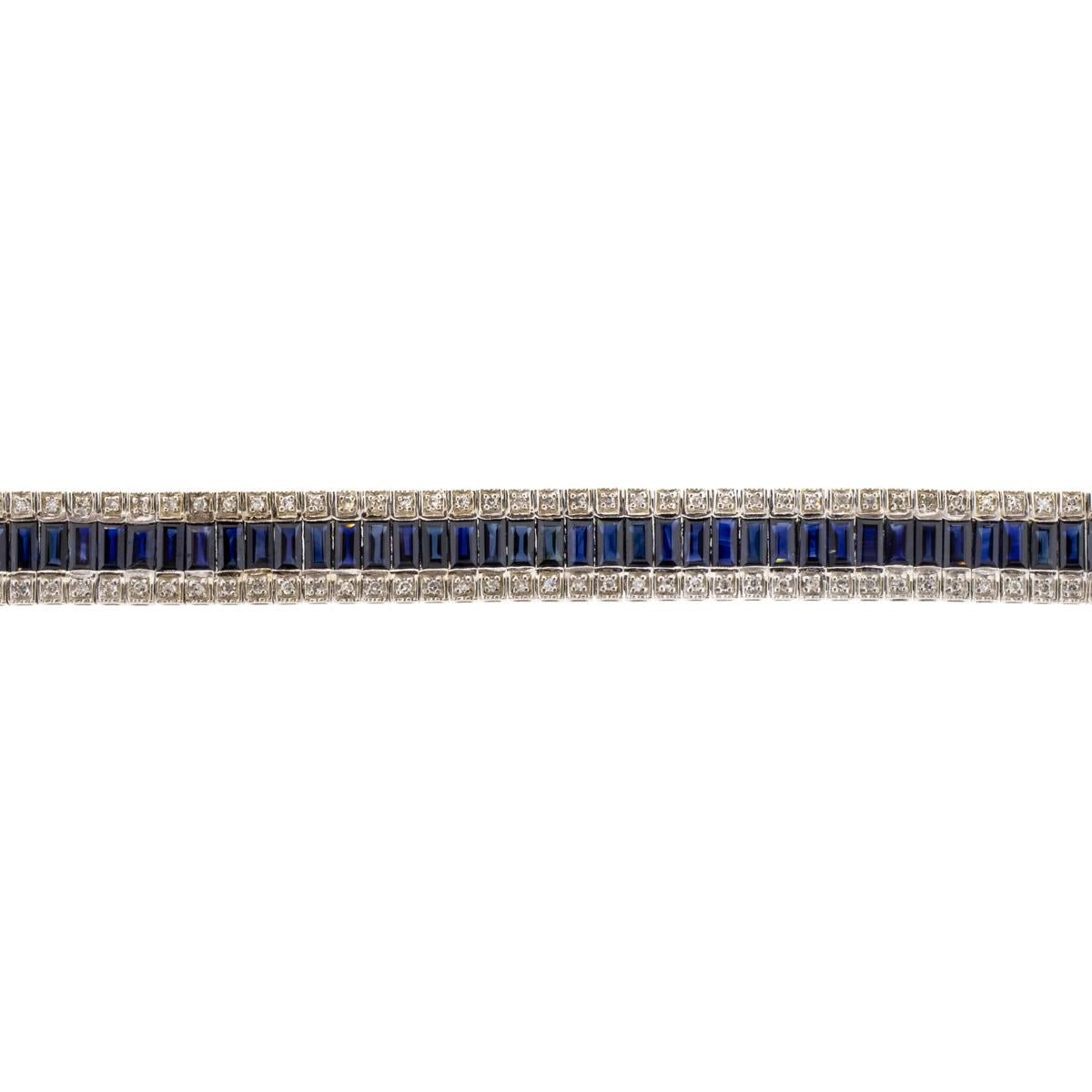 18K White Gold Baguette Blue Sapphire and Diamond Bracelet