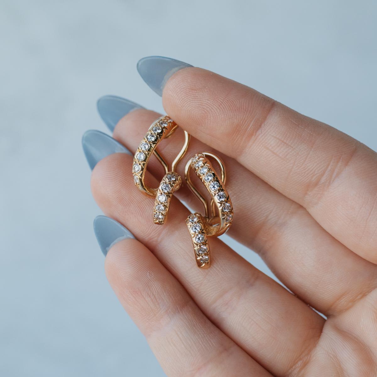 14K Yellow Gold Corkscrew Diamond Earrings