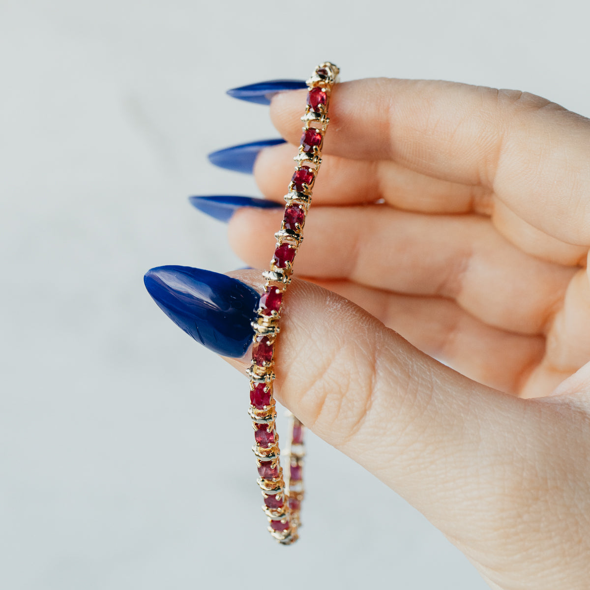 14K Yellow Gold Natural Oval Ruby Line Bracelet