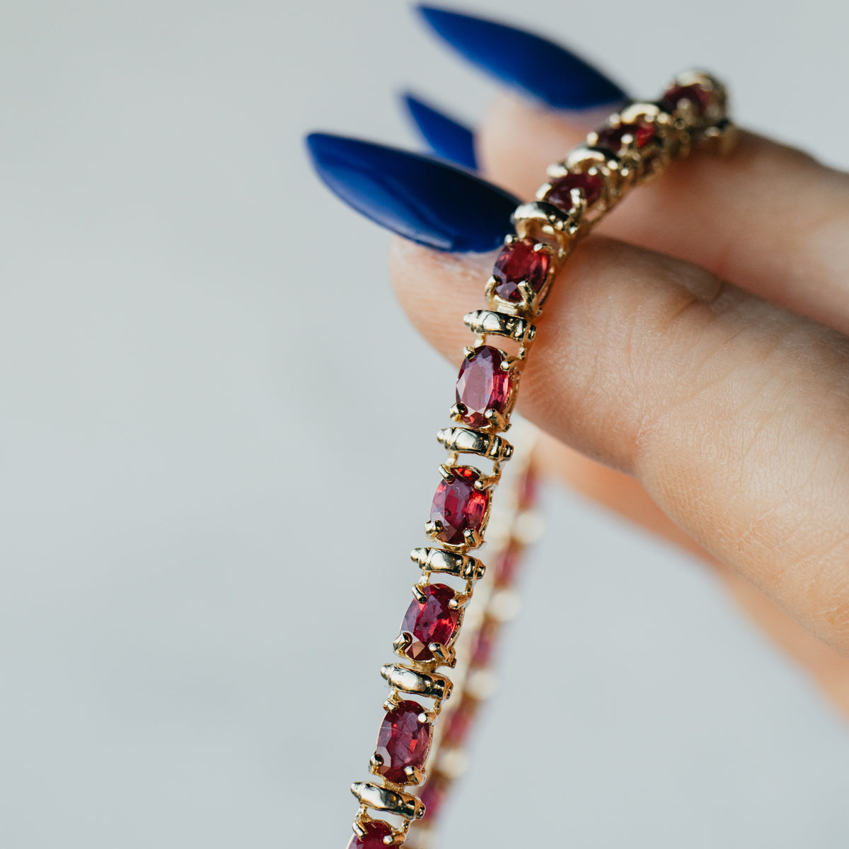 14K Yellow Gold Natural Oval Ruby Line Bracelet