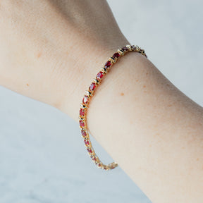 14K Yellow Gold Natural Oval Ruby Line Bracelet