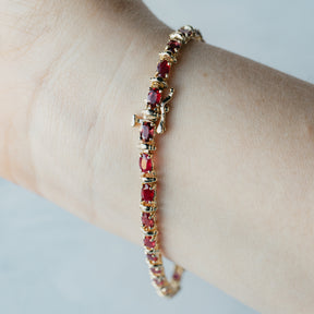 14K Yellow Gold Natural Oval Ruby Line Bracelet