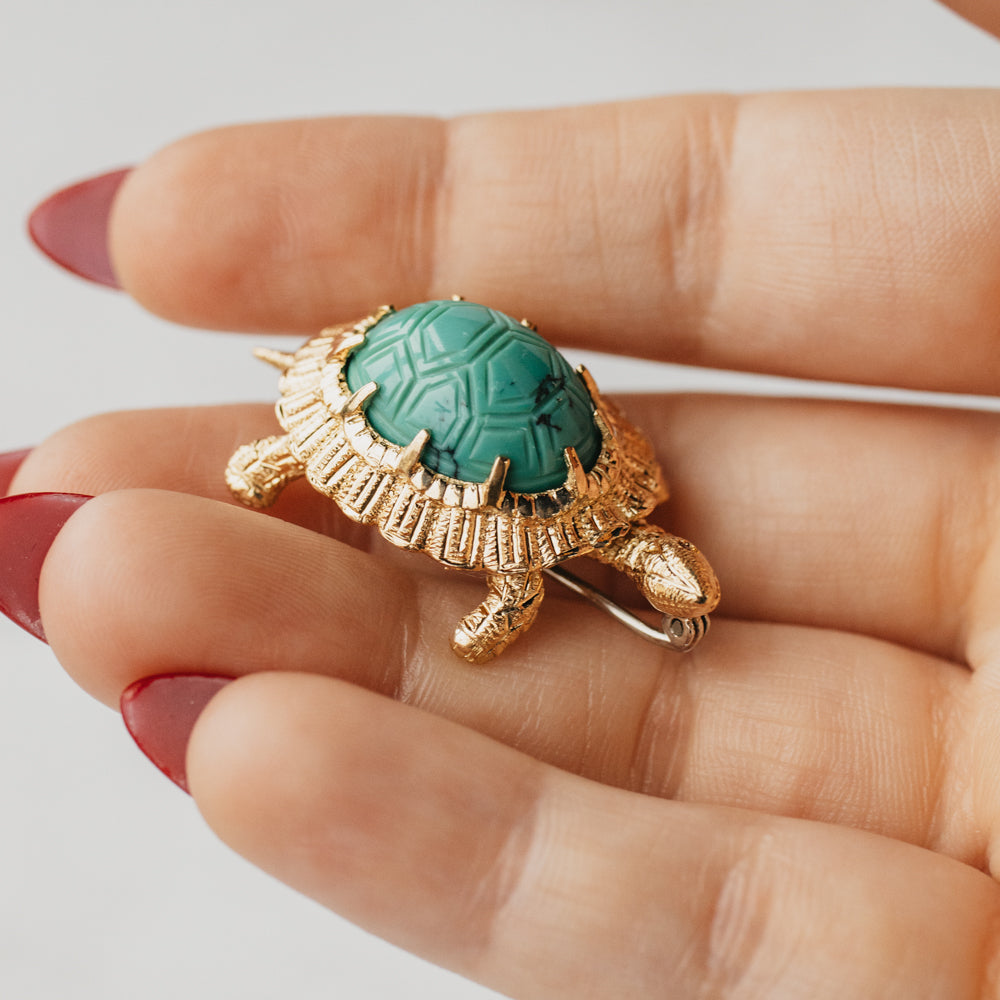 Turquoise and Ruby Turtle Pin