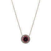 Deep Rose Tourmaline Halo Pendant Necklace
