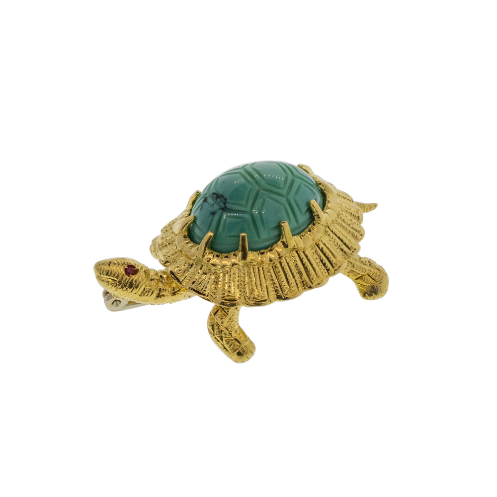 Turquoise and Ruby Turtle Pin