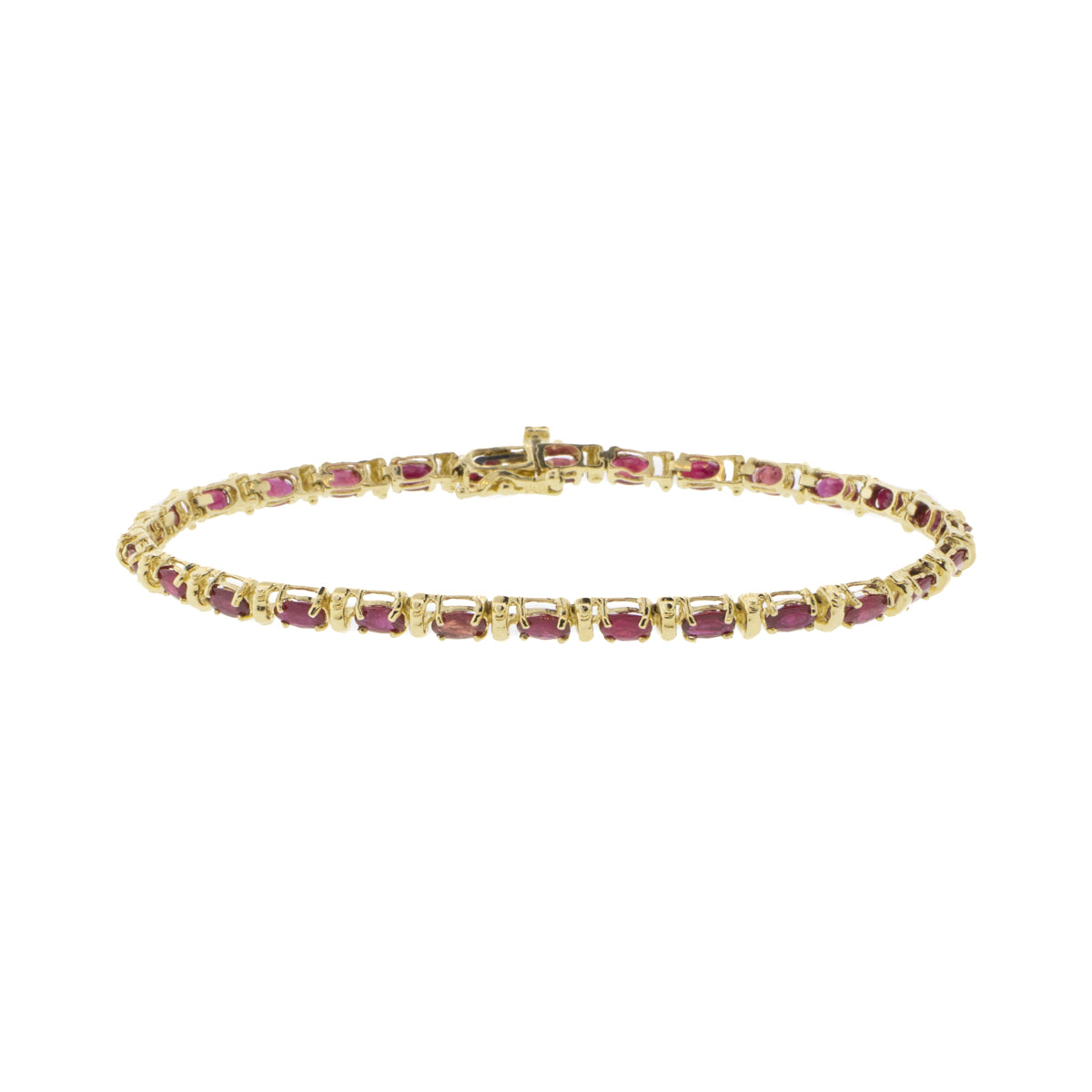 14K Yellow Gold Natural Oval Ruby Line Bracelet