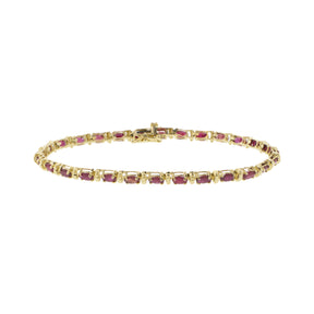 14K Yellow Gold Natural Oval Ruby Line Bracelet