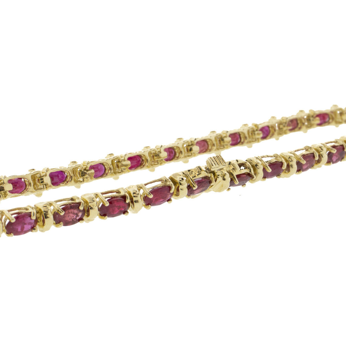14K Yellow Gold Natural Oval Ruby Line Bracelet