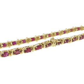 14K Yellow Gold Natural Oval Ruby Line Bracelet