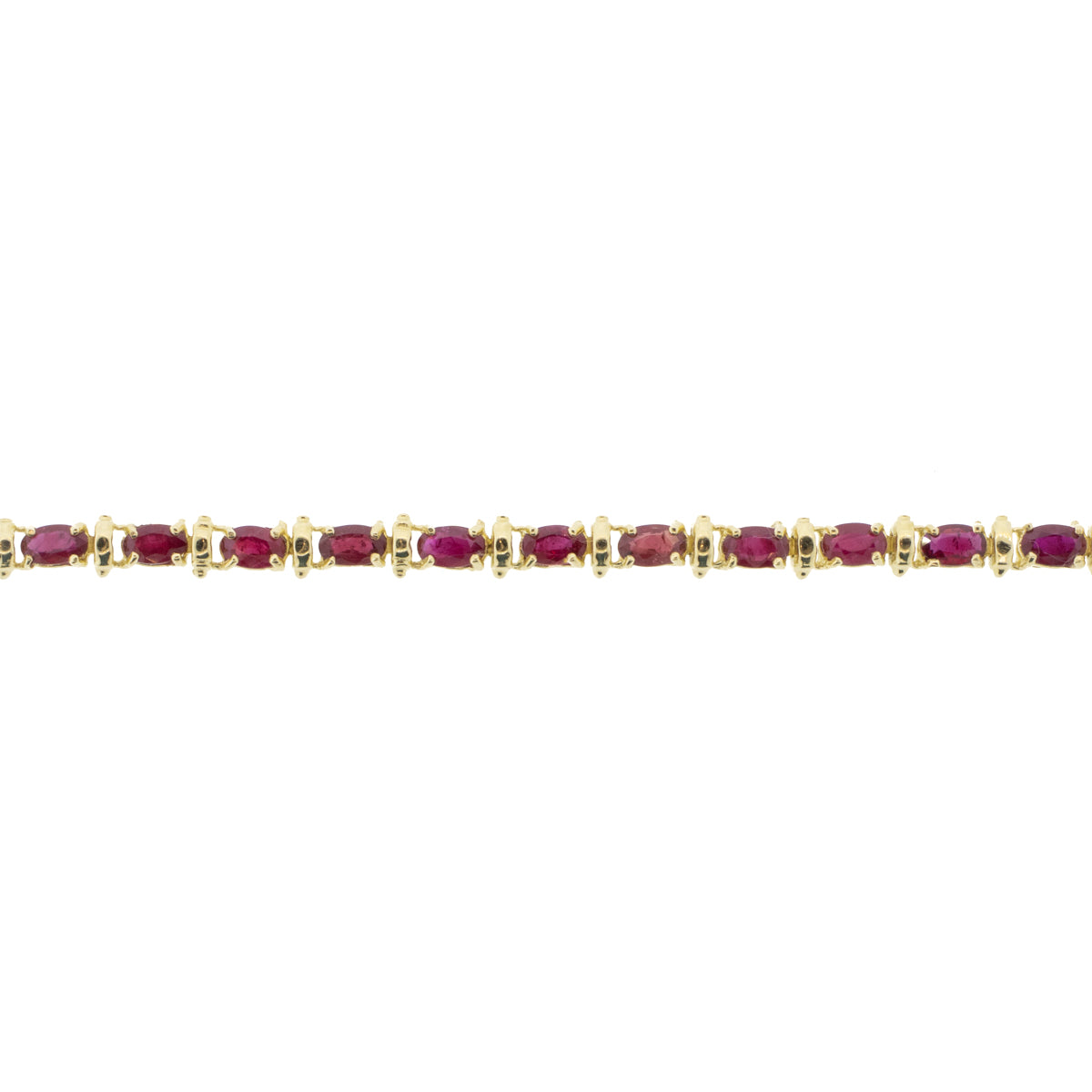 14K Yellow Gold Natural Oval Ruby Line Bracelet