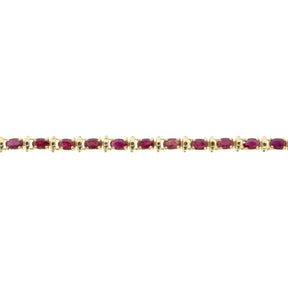 14K Yellow Gold Natural Oval Ruby Line Bracelet