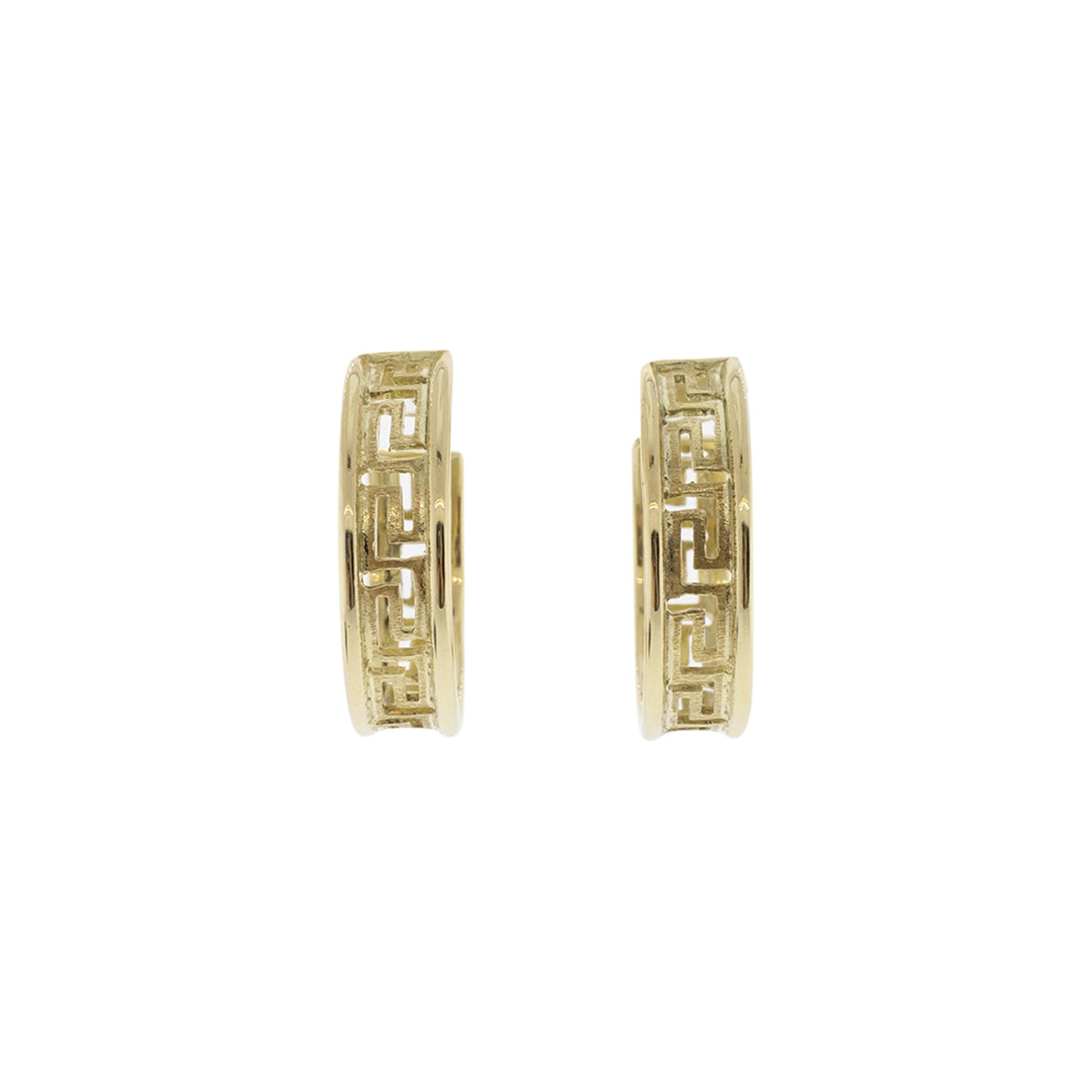 14K Yellow Gold Greek Key Hoop Earrings