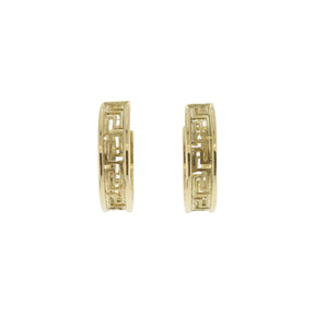 14K Yellow Gold Greek Key Hoop Earrings