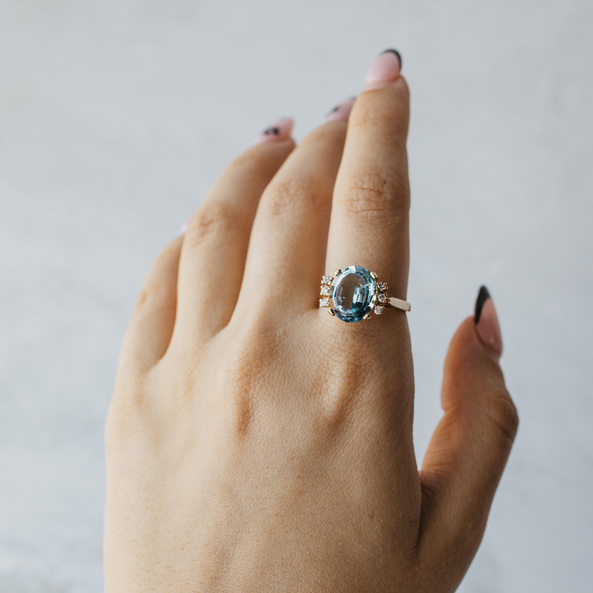 Oval Swiss Blue Topaz & Diamond Ring