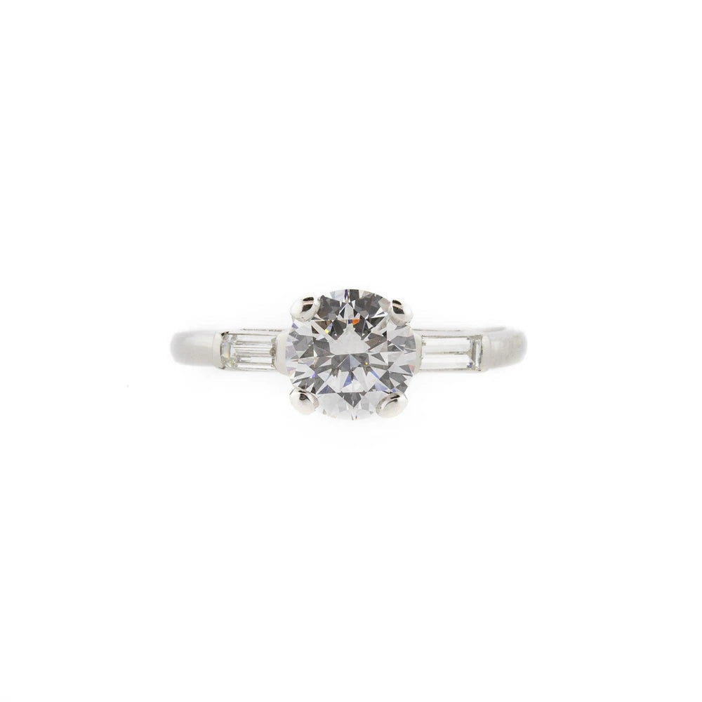 Art Deco Three Stone Round Brilliant & Baguette Diamond Ring