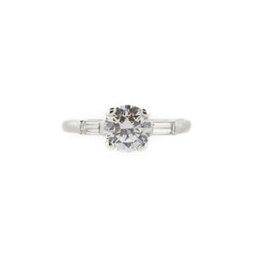Art Deco Three Stone Round Brilliant & Baguette Diamond Ring