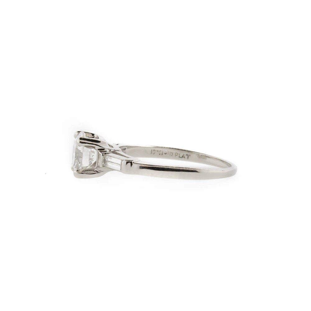 Art Deco Three Stone Round Brilliant & Baguette Diamond Ring