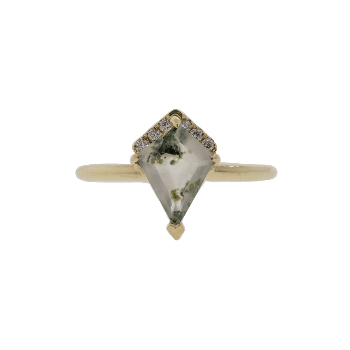 Kite Cut Moss Agate and Diamond Yellow Gold Ring
