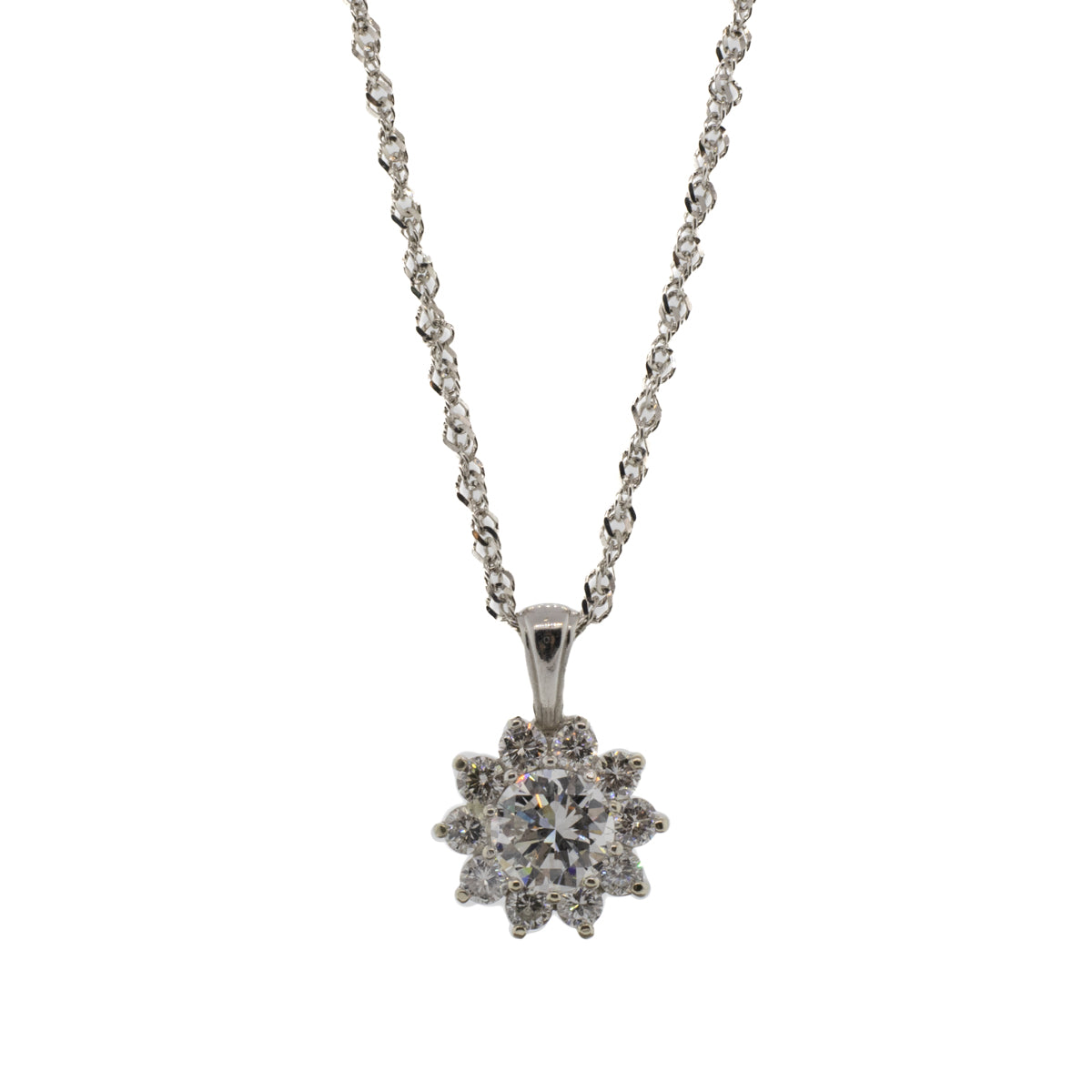 Floral Diamond Cluster Pendant Necklace