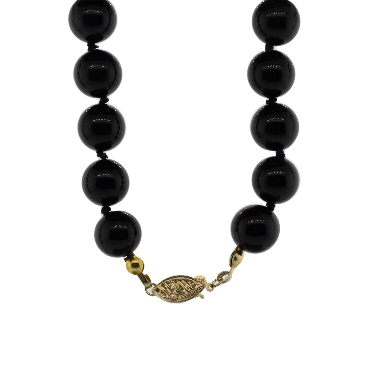 Onyx, Akoya Pearl and Gold Bead Necklace