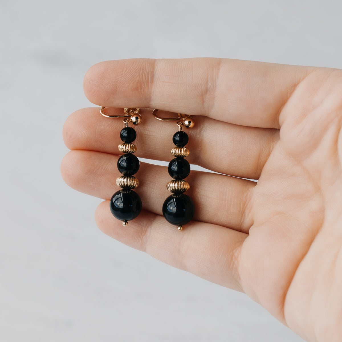 Onyx and Gold Bead Earrings