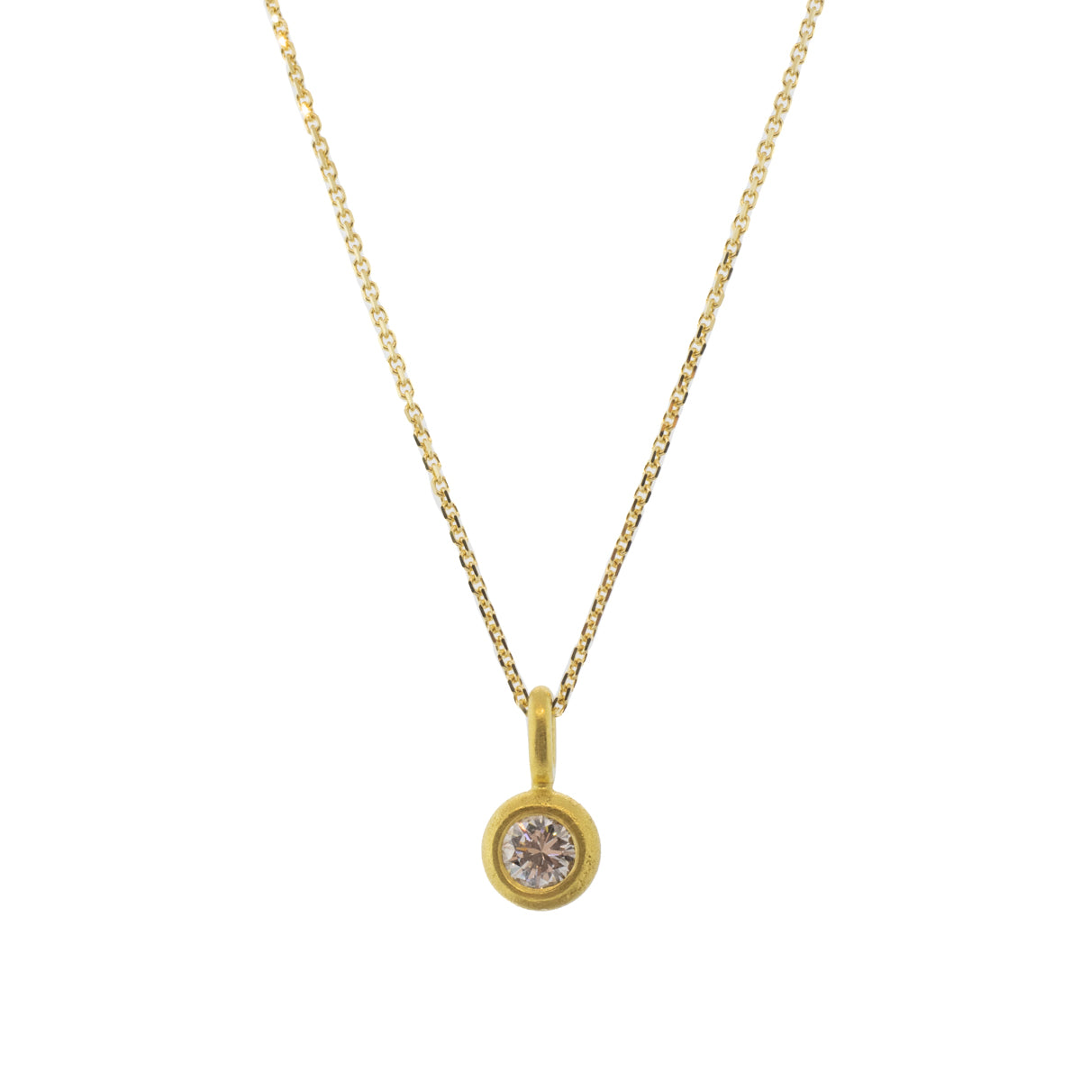 Bezel Set Brushed Diamond Pendant Necklace