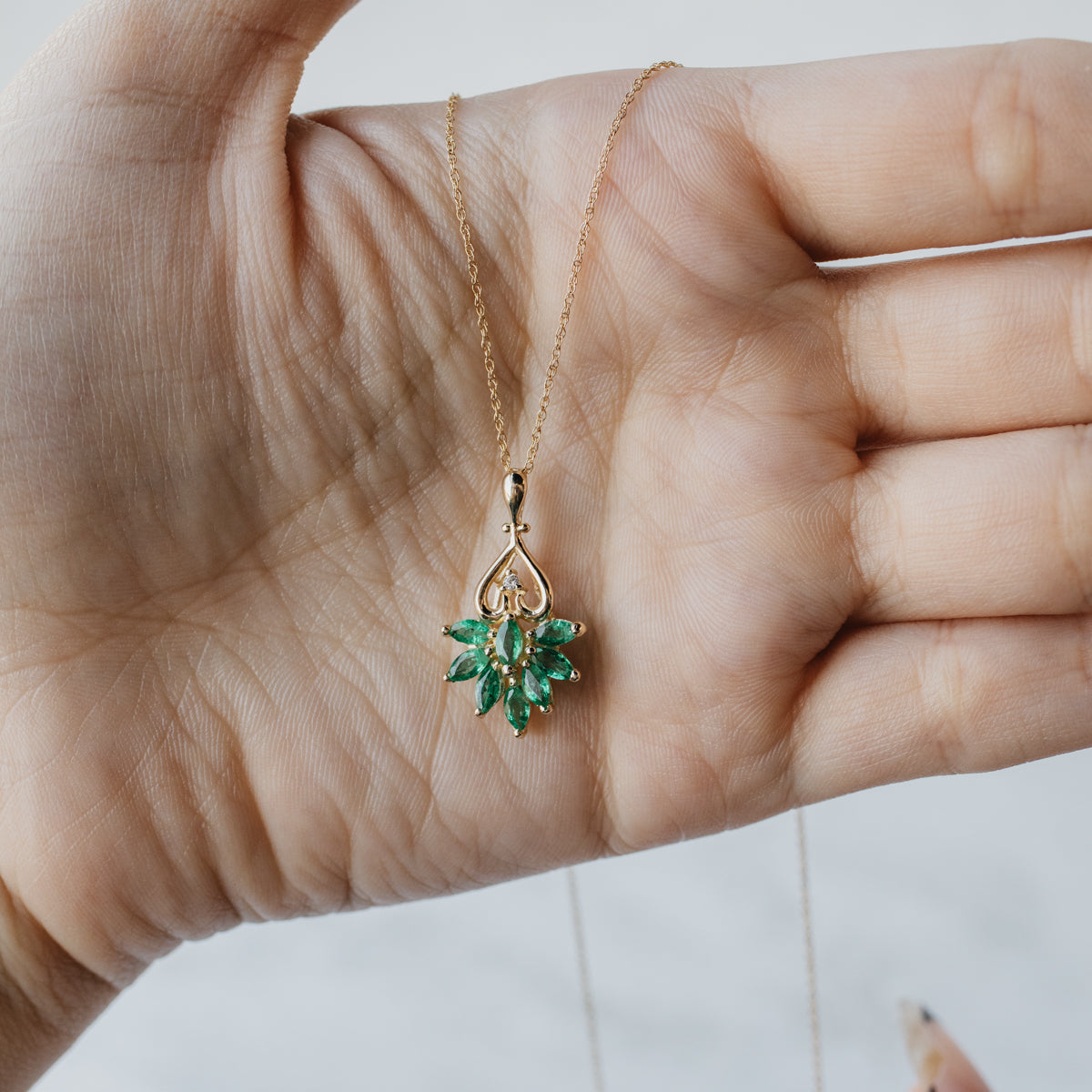 Marquise Emerald and Diamond Pendant Necklace