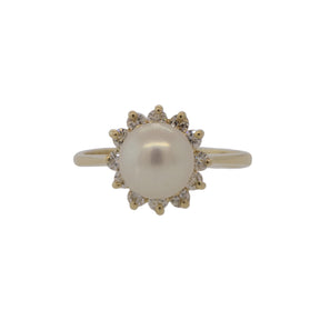 Fresh Water Cultured Pearl and Diamond Halo Ring