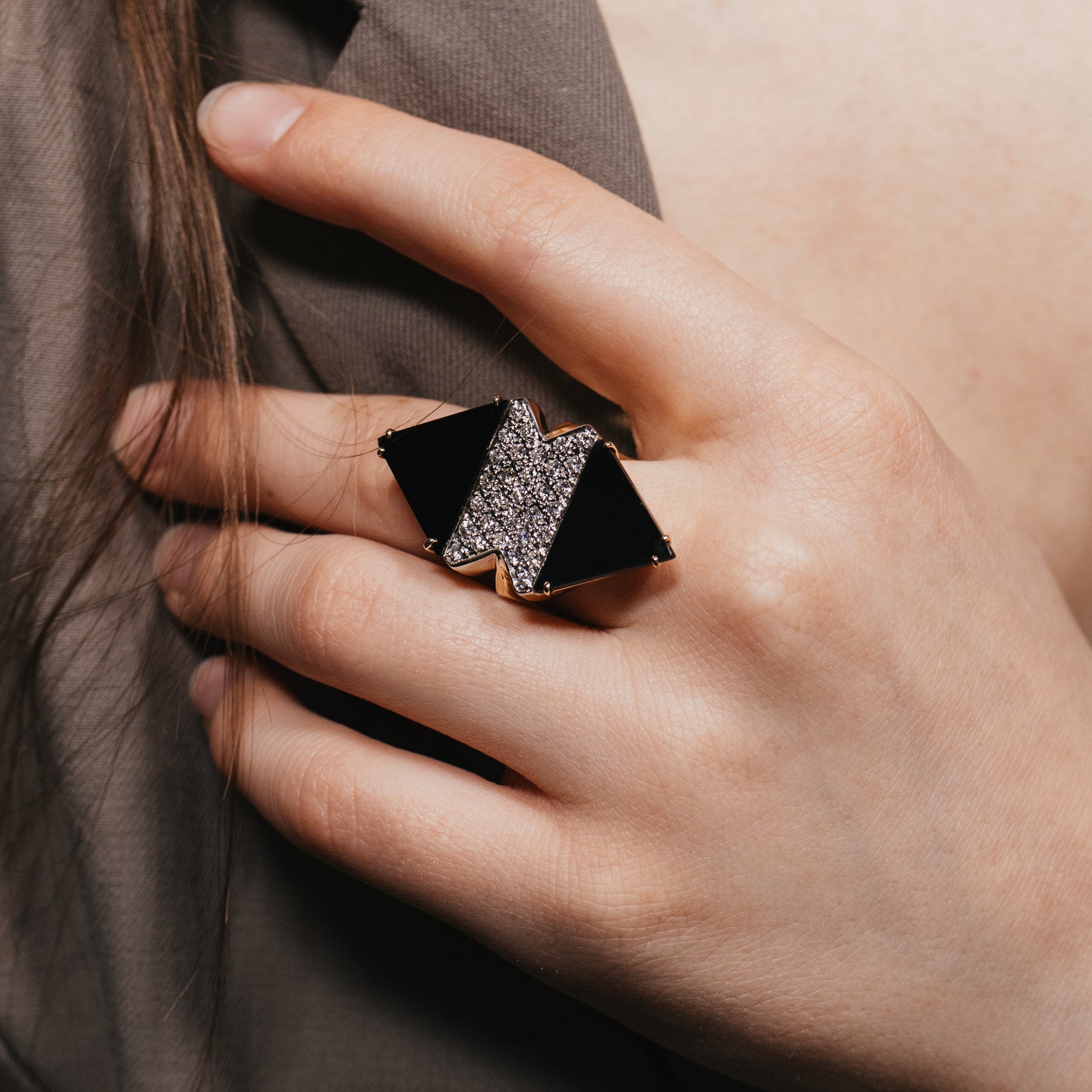 18K Onyx and Diamond Cocktail Ring