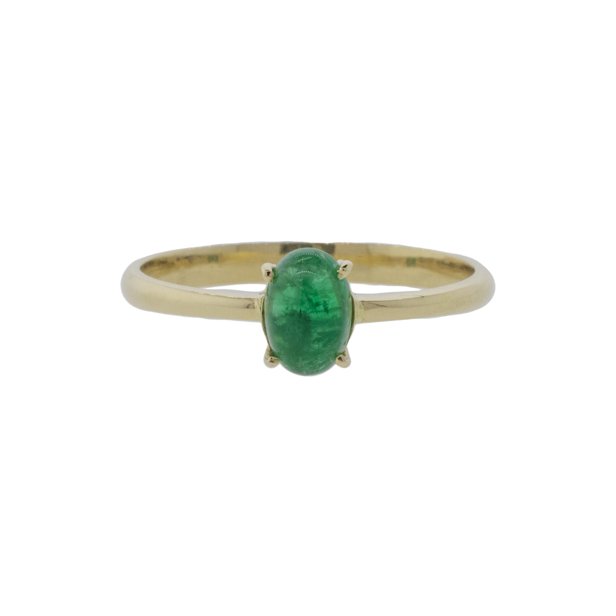 Cabochon Cut Emerald Solitaire Ring