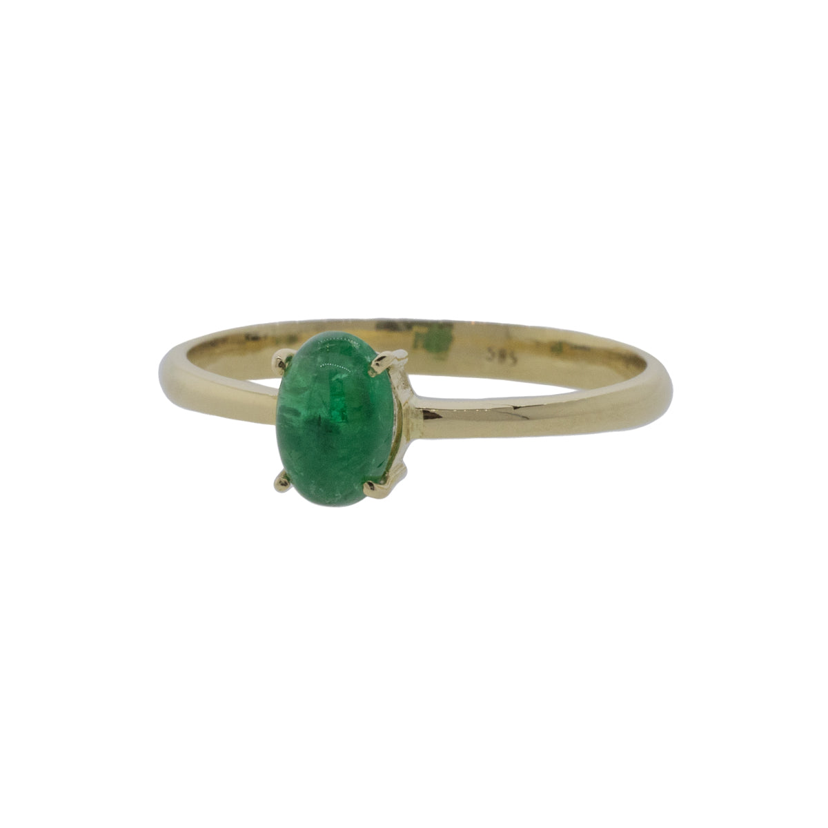 Cabochon Cut Emerald Solitaire Ring