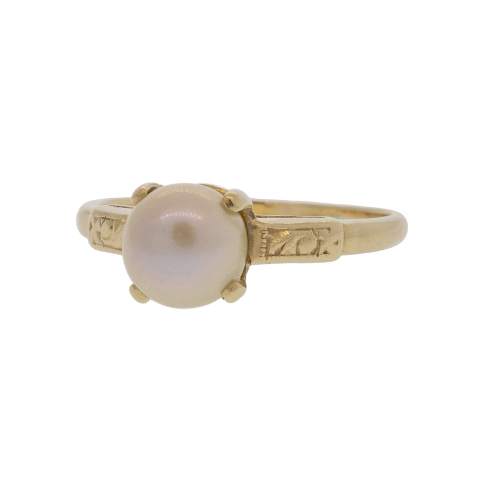 Engraved Akoya Pearl Solitaire Ring