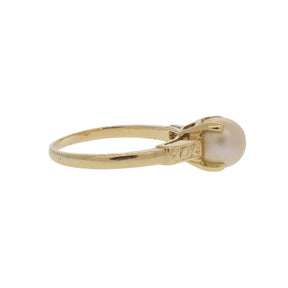 Engraved Akoya Pearl Solitaire Ring