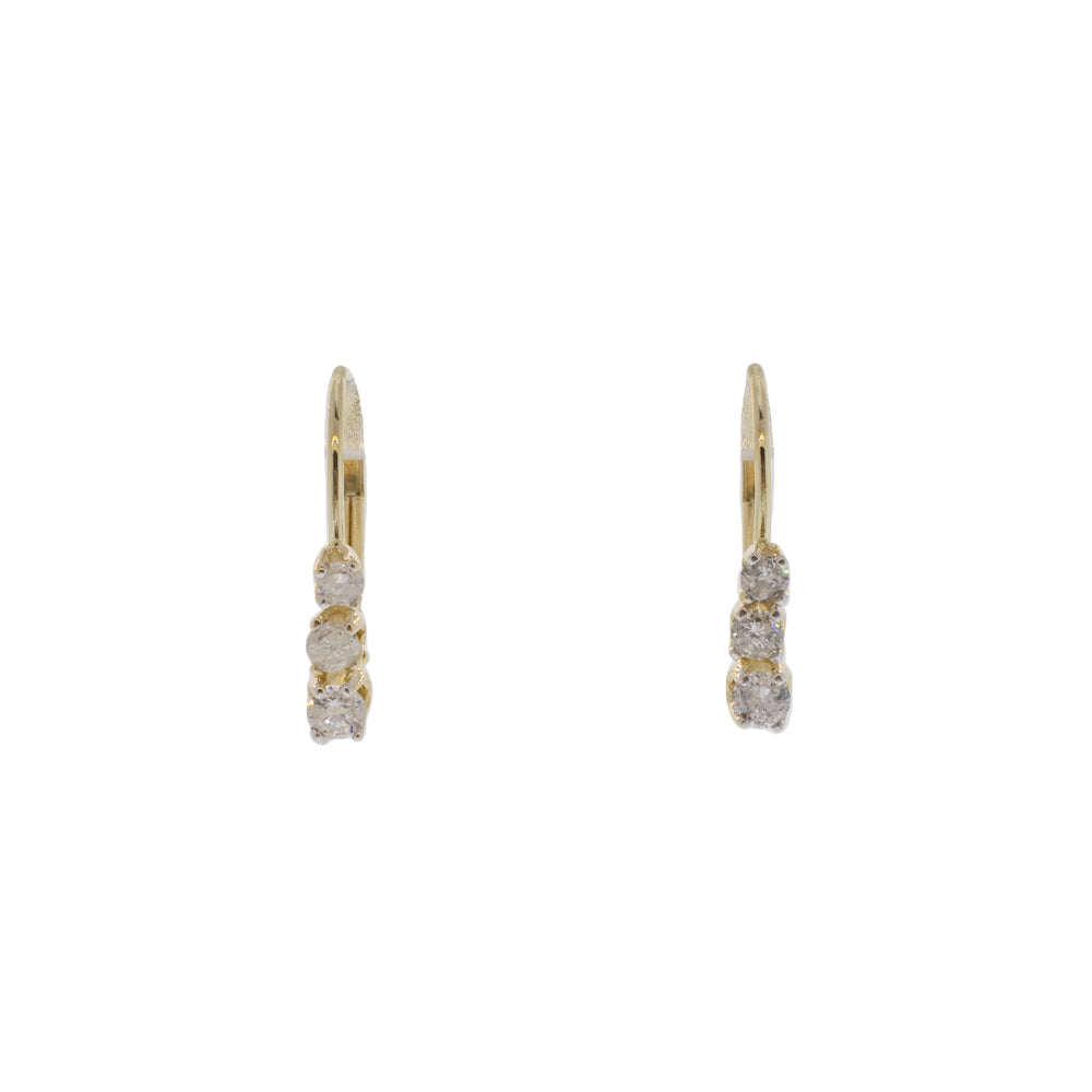 Stacked Three Stone Diamond Leverback Earrings