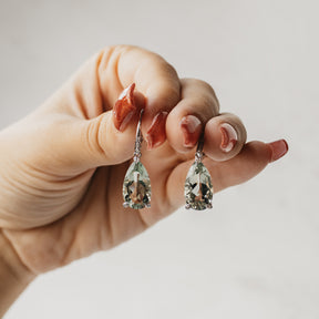 Prasiolite and Diamond Dangle Earrings
