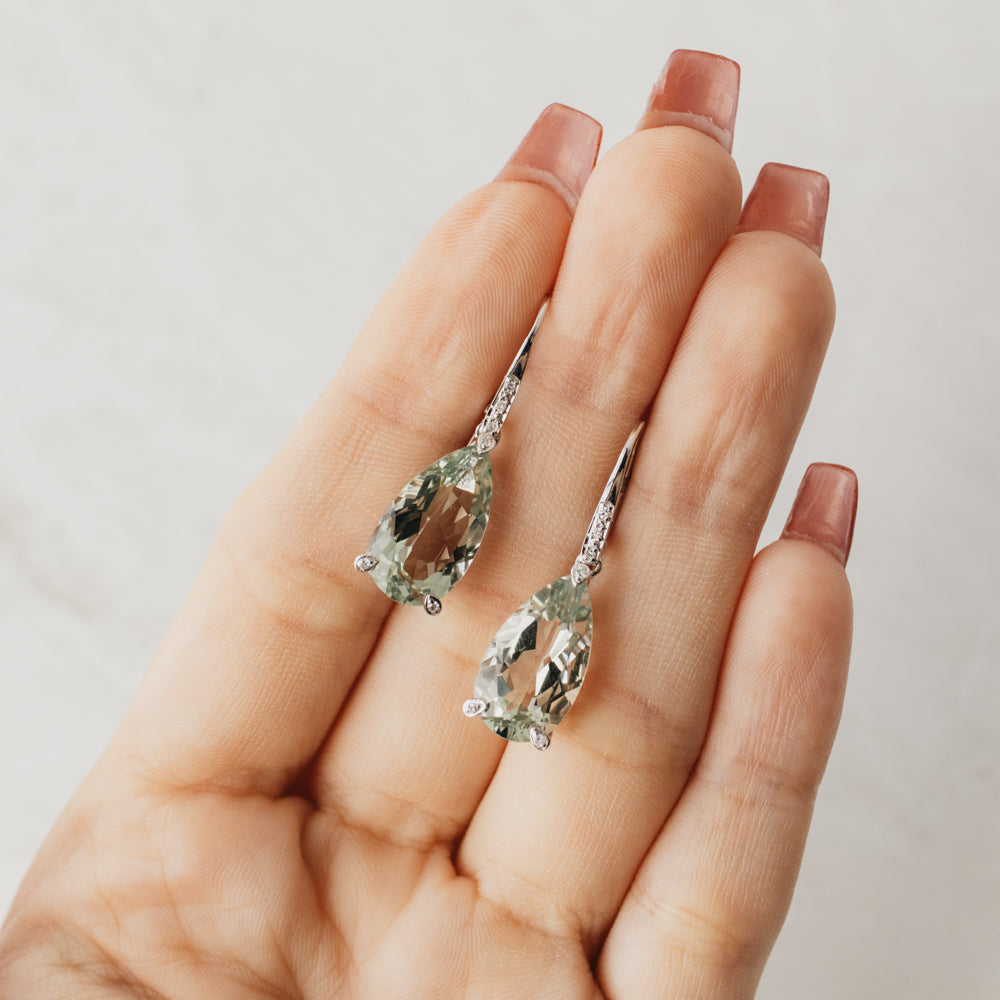 Prasiolite and Diamond Dangle Earrings