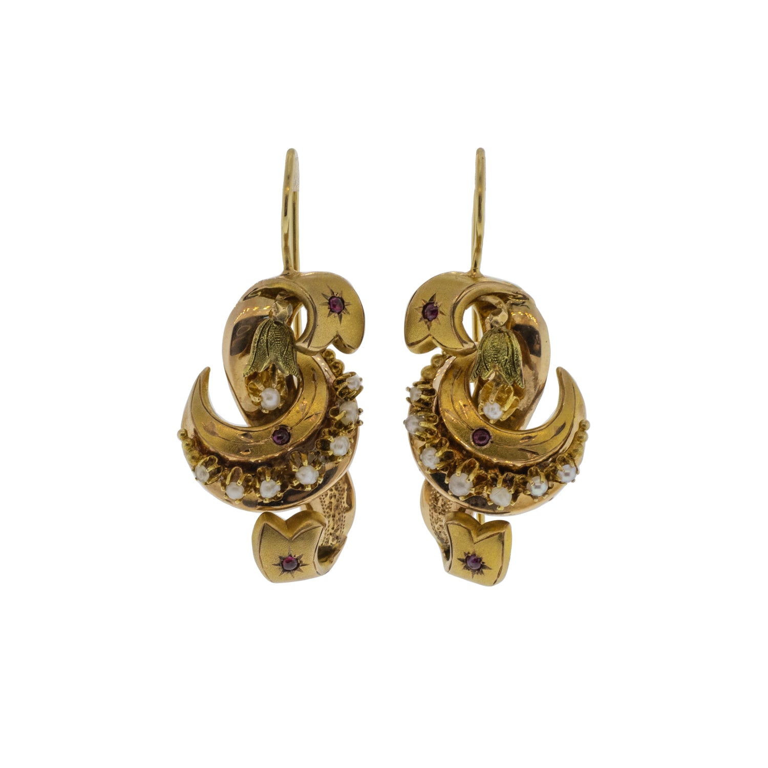 Victorian Pearl and Ruby Dangle Earrings