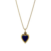 18K Yellow Gold Reversible Blue & Orange Heart Pendant With 30" Ball Chain