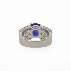 Platinum 5.85 Carat Blue Sapphire and Baguette Diamond Ring