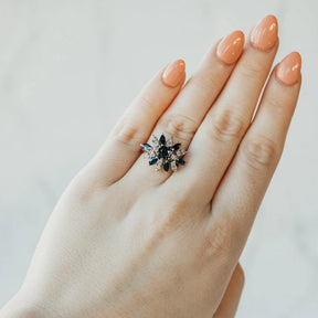 Blue Sapphire & Diamond White Gold Cluster Ring