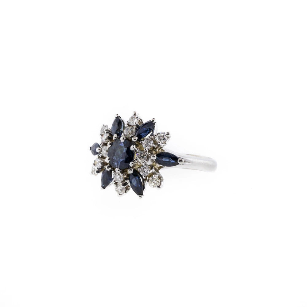 Blue Sapphire & Diamond White Gold Cluster Ring