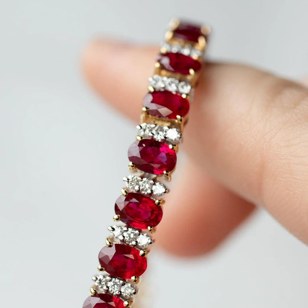 18K Yellow Gold 17.28ctw Burmese Ruby & 1.62ctw Diamond Bracelet