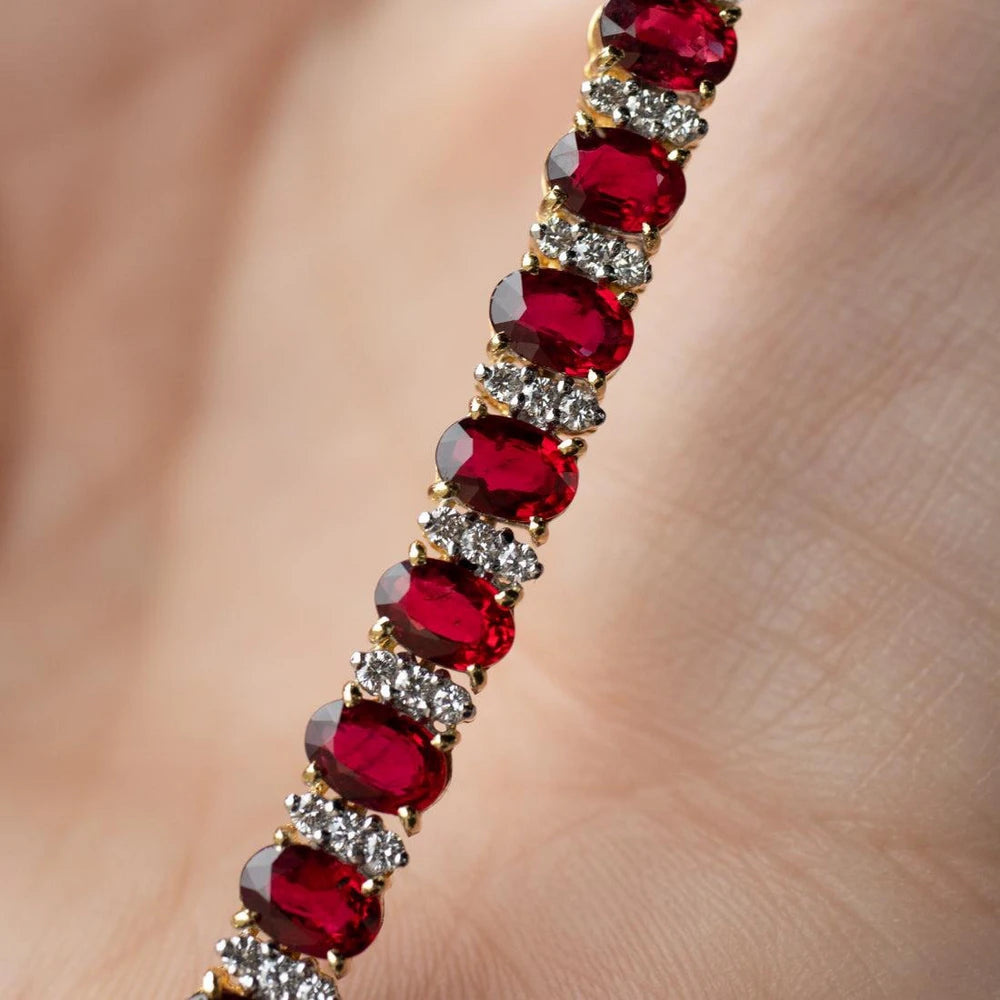 18K Yellow Gold 17.28ctw Burmese Ruby & 1.62ctw Diamond Bracelet