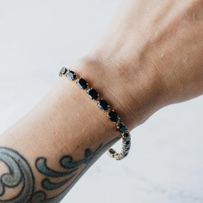 14K Yellow Gold Dark Blue Sapphire Tennis Bracelet
