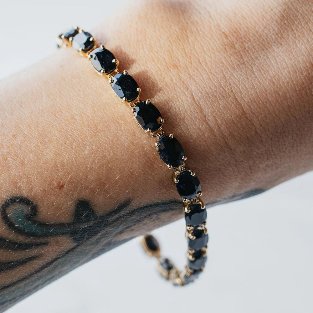 14K Yellow Gold Dark Blue Sapphire Tennis Bracelet