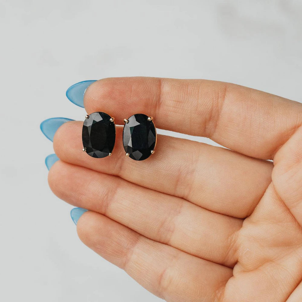Deep Blue Sapphire Stud Earrings