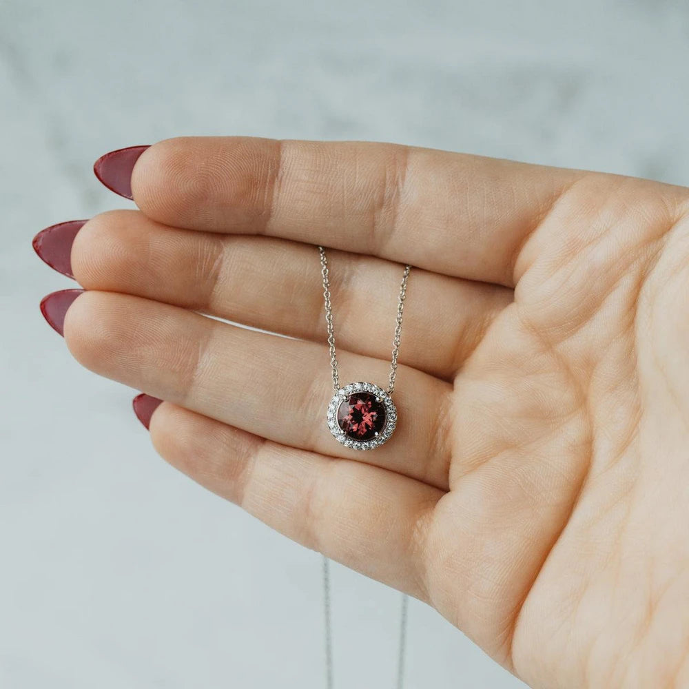 Tiffany & Co. Deep Rose Tourmaline and Diamond Halo Platinum Necklace
